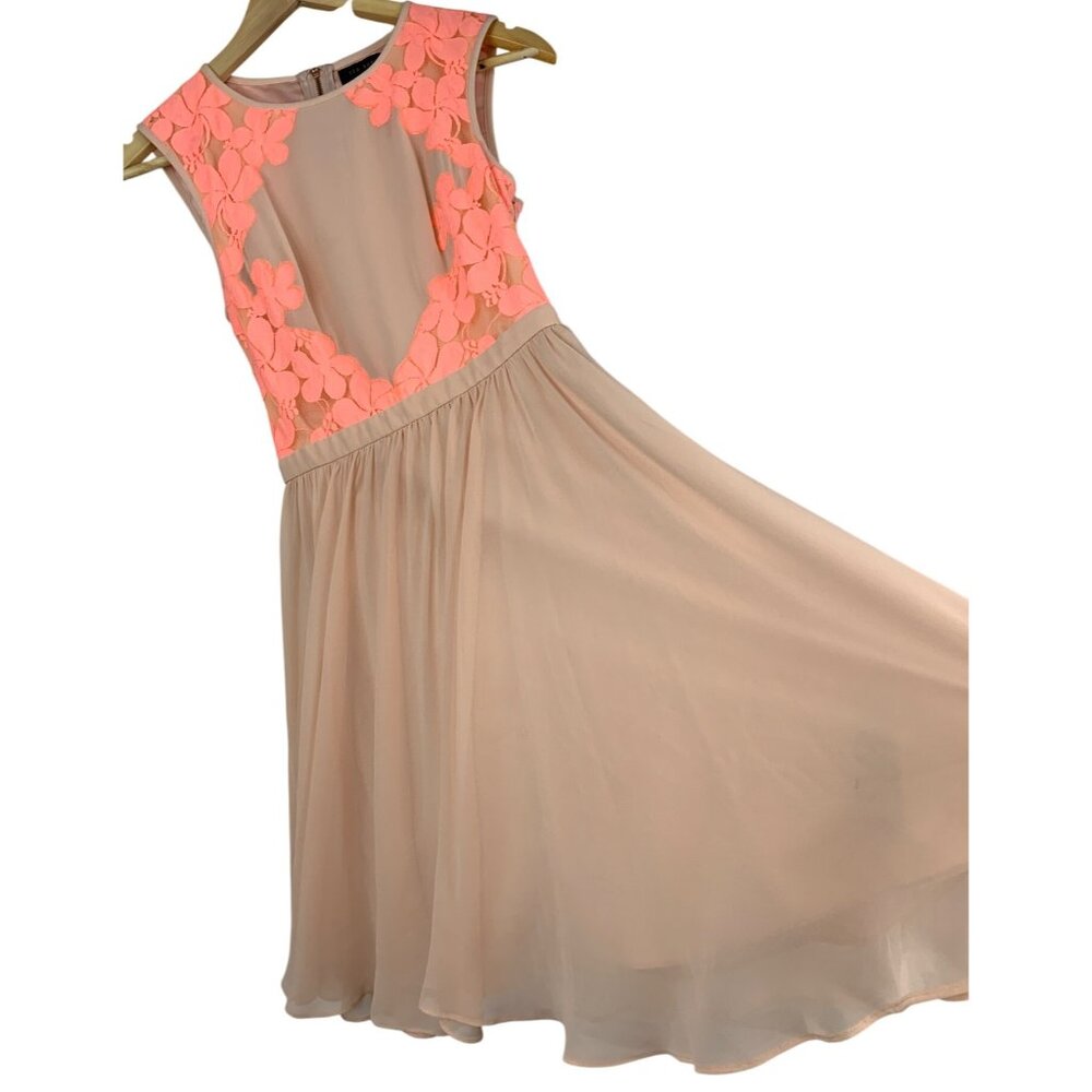 Ted Baker Fit & Flare Blush Dress Neon Floral Sleeveless Chiffon S RX10449